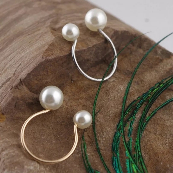 3 ring set Silver & Gold Faux Pearl Adjustable Rings - Picture 5 of 6